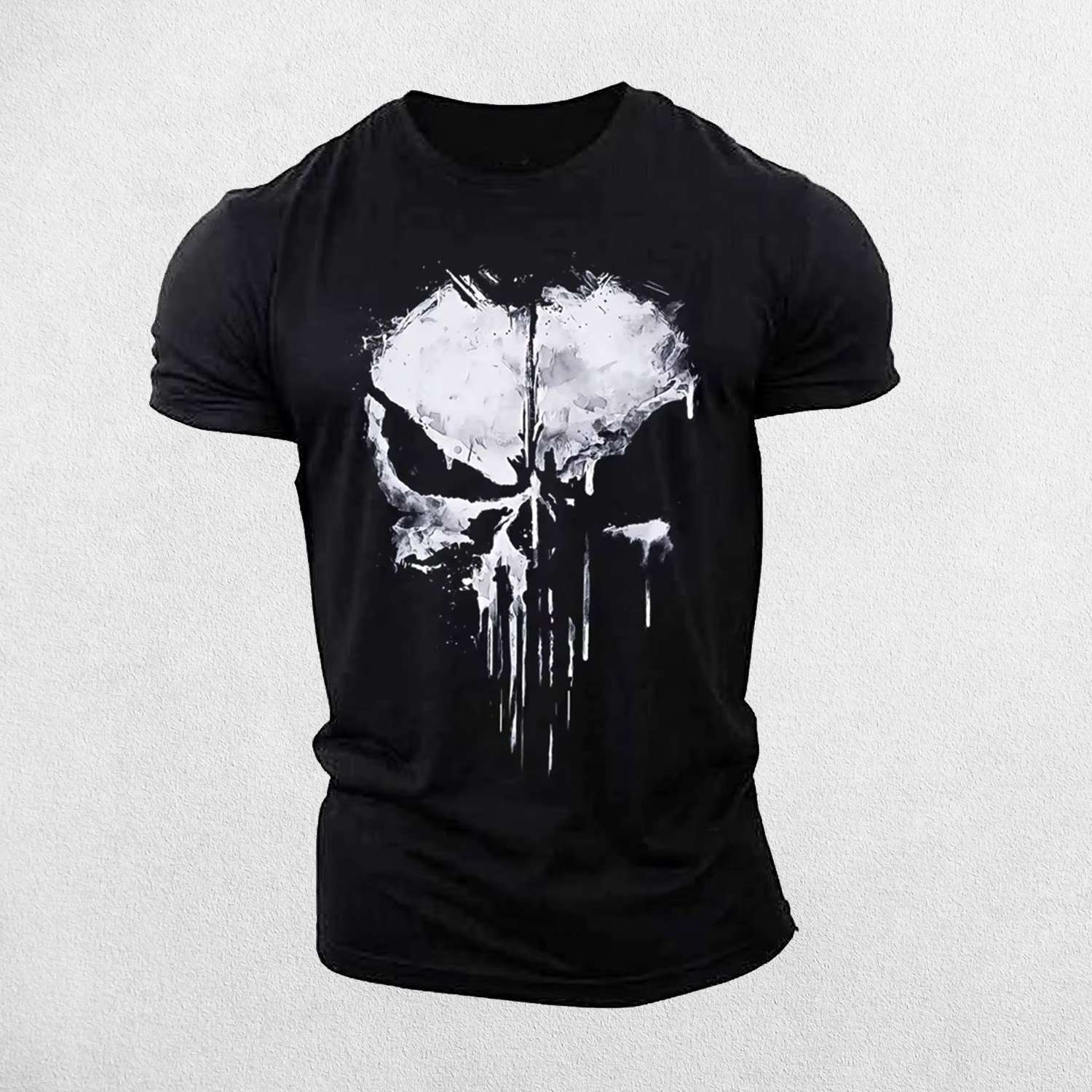 Men's Stylish O-Neck Short Sleeve Gym T-shirt with 3D Punisher Skull Print Design