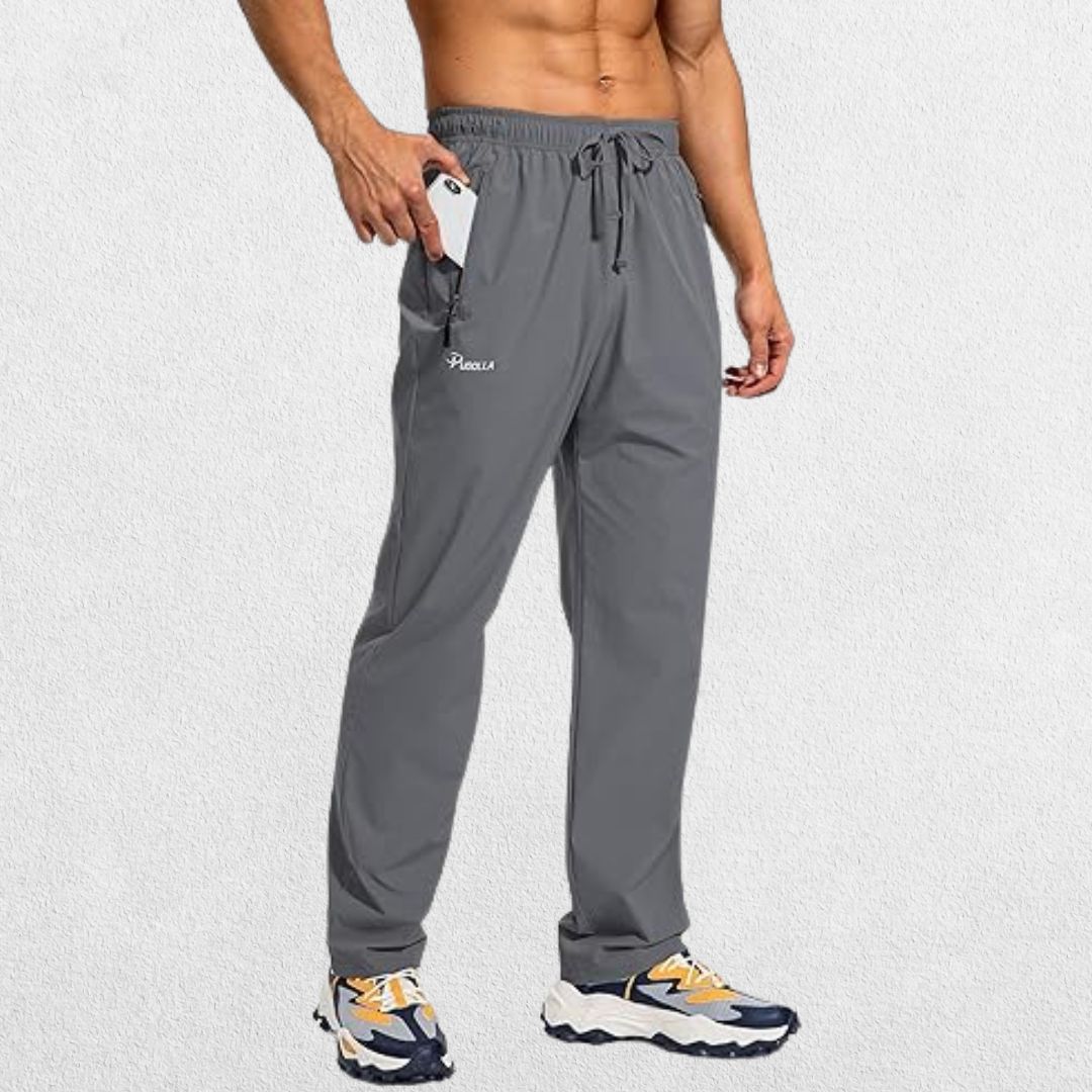 Men's Workout Athletic Trousers with Elastic Waist and Zipper Pockets