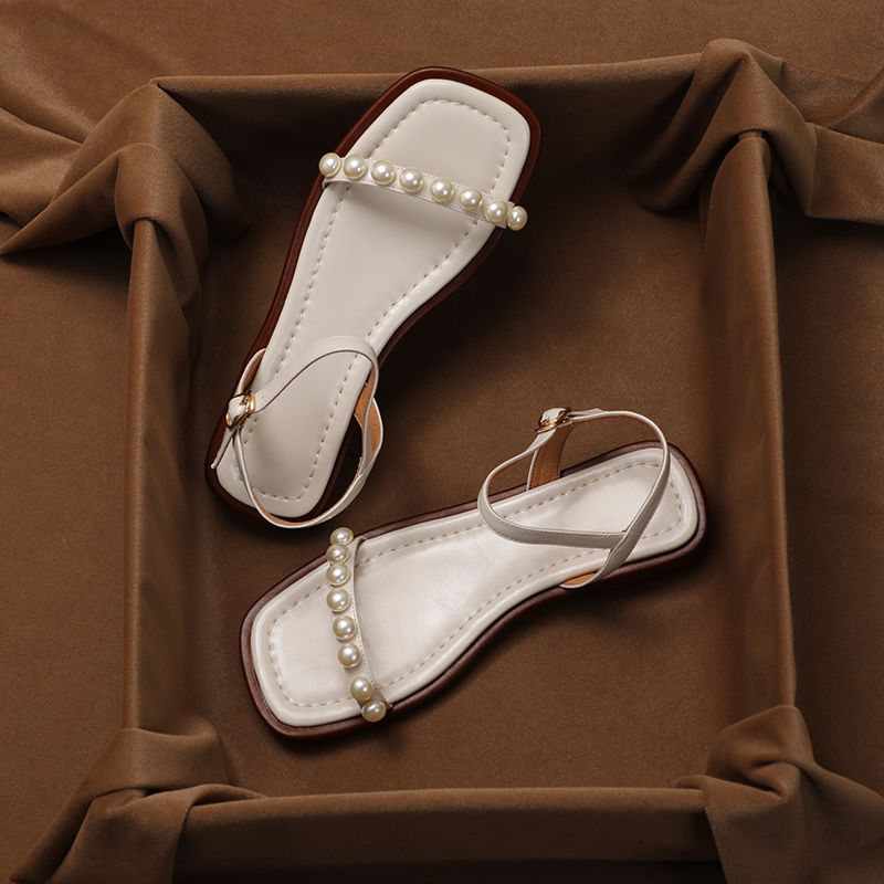 Alessia Pearl Strap Sandals – Women’s Low Heel Cushioned Slides