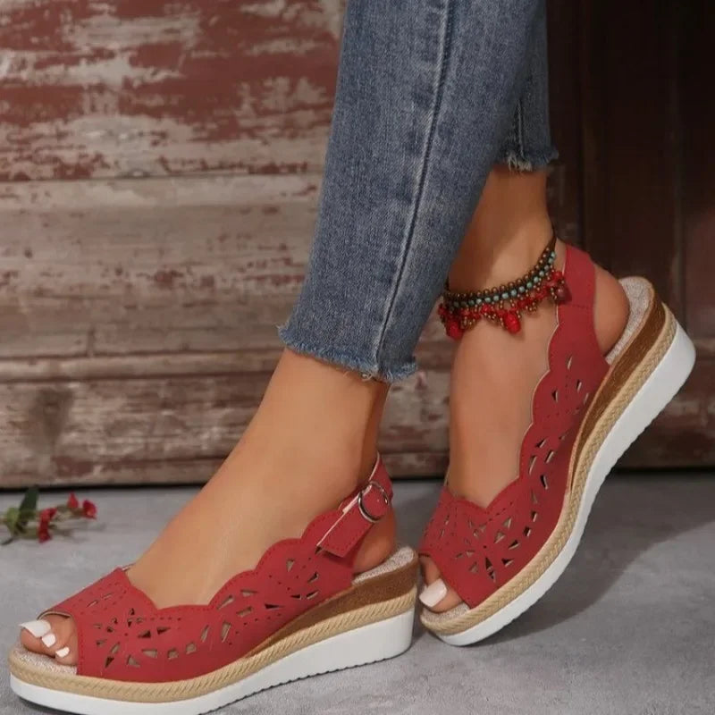 Luna Medium Wedge Sandals – Breathable Fishmouth Slides