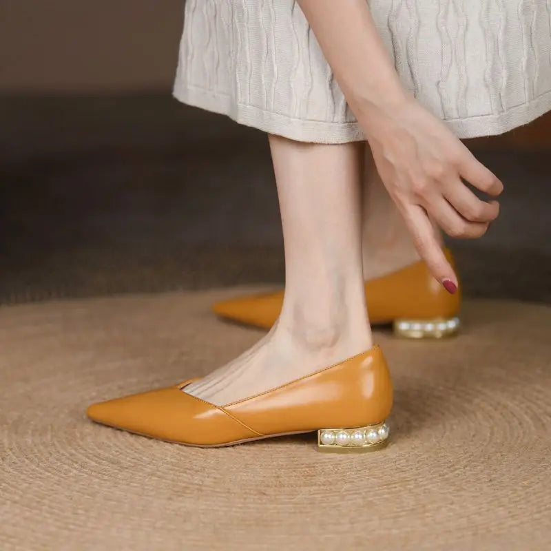 Alliyah Cow Leather Loafers - Women's Patchwork Pointed Flats