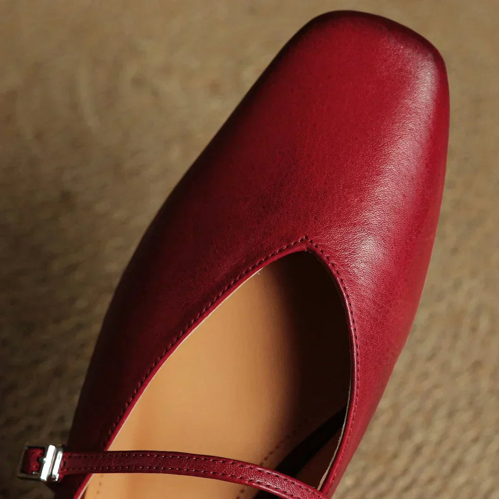 Elena Genuine Leather Square-Toe Mules
