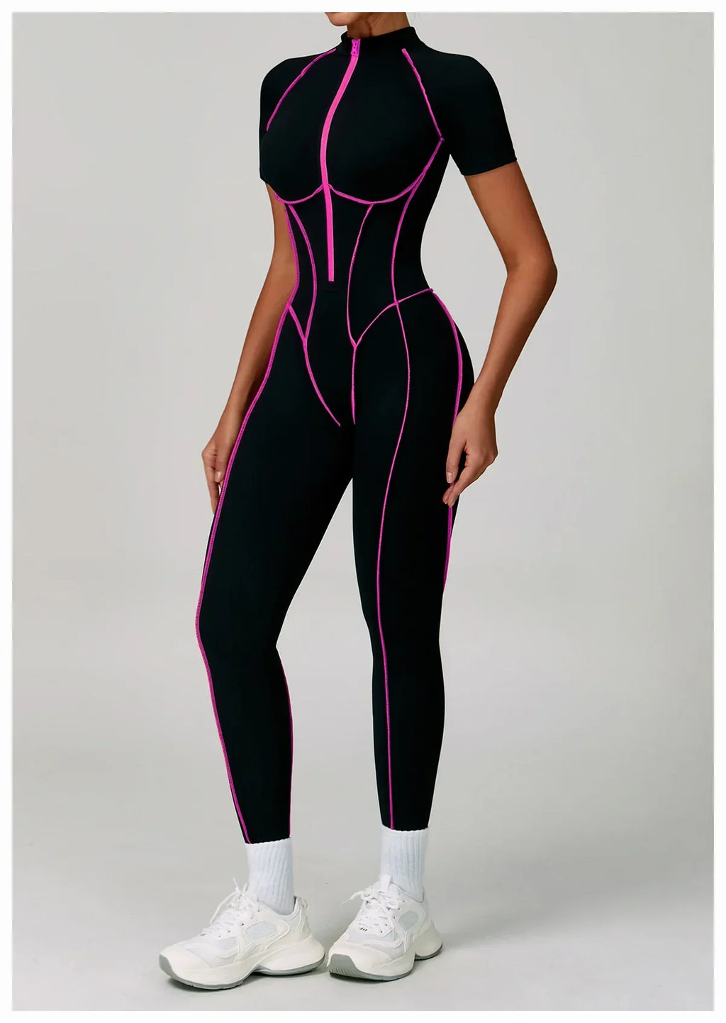 Gym Set Women Training Yoga Suit Sportswear Women Short Sleeves Sports Jumpsuit Fitness Rompers Zipper Push Up Workout Bodysuits