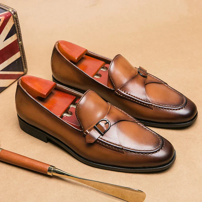 Alessandro Orthopedic Monk Loafers – Men’s Genuine Leather Dress Shoes