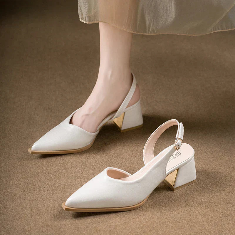 Isabella Slingback Pumps – Pointed-Toe Square Heels