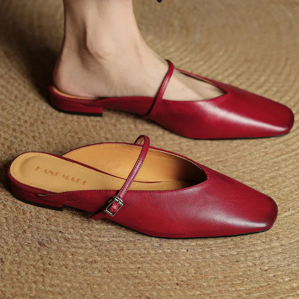 Elena Genuine Leather Square-Toe Mules