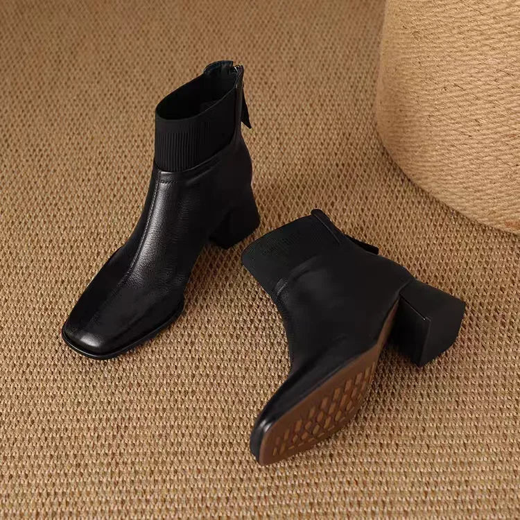 Allegra Knit-Cuff Square-Toe Mid Boots