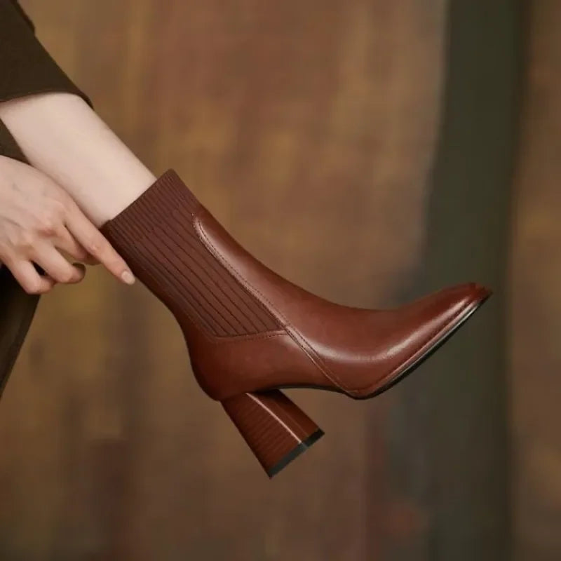 Livia Leather Knit Ankle Boots
