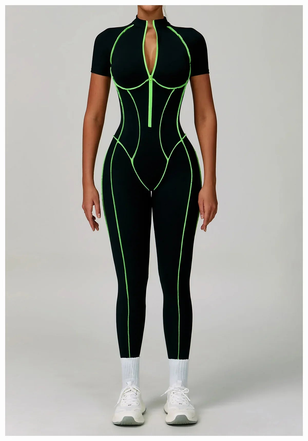 Gym Set Women Training Yoga Suit Sportswear Women Short Sleeves Sports Jumpsuit Fitness Rompers Zipper Push Up Workout Bodysuits