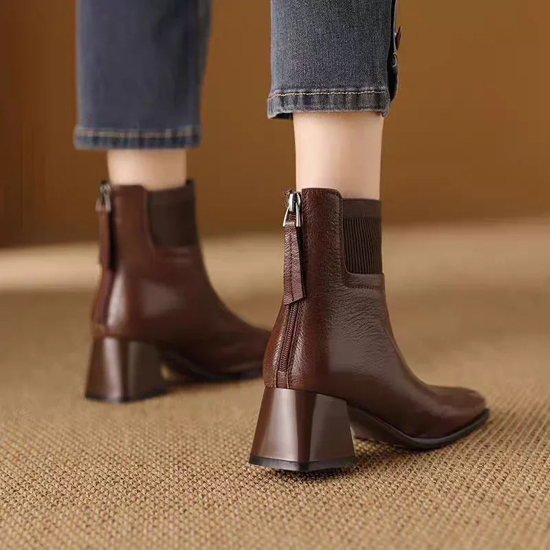 Allegra Knit-Cuff Square-Toe Mid Boots
