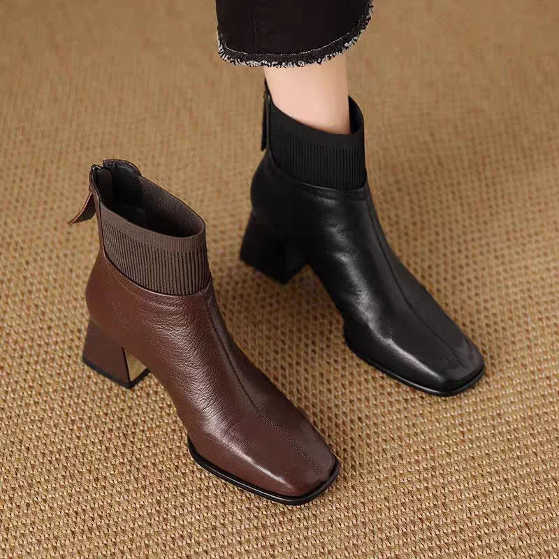 Allegra Knit-Cuff Square-Toe Mid Boots