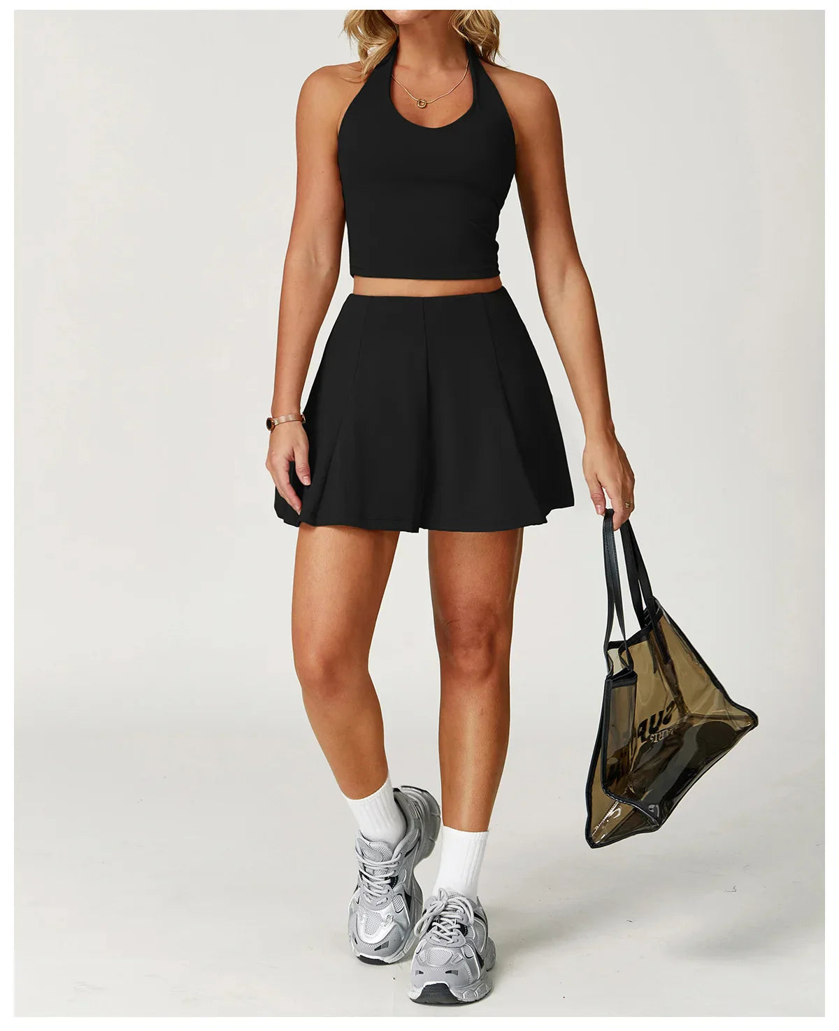 Fitness Tracksuit Yoga Set Women Outfit Gym Clothes Halter Sports Bra Matching Impact Short Skirt 2PCS Workout Sets Sportswear
