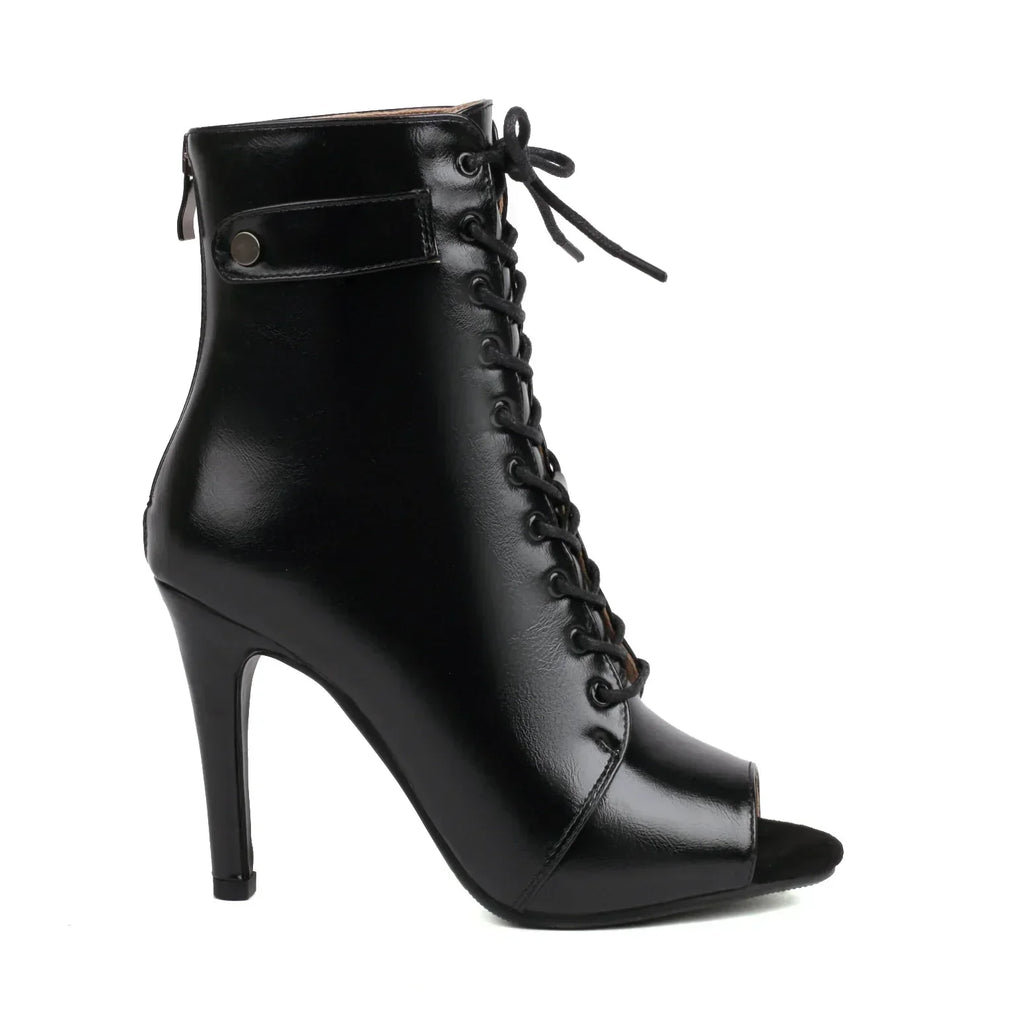 Mia Peep-Toe Stiletto Boots – Women’s Lace-Up Ankle Heels
