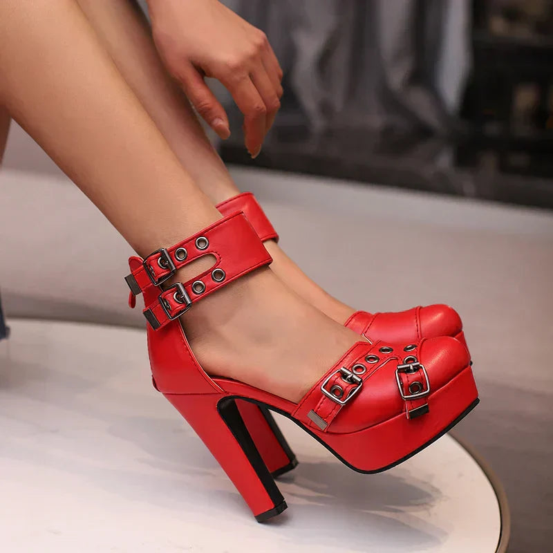 Valeria Studded Platform Heels – Women’s 12.5cm Buckle Sandals
