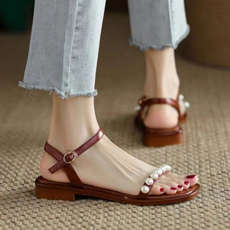 Alessia Pearl Strap Sandals – Women’s Low Heel Cushioned Slides