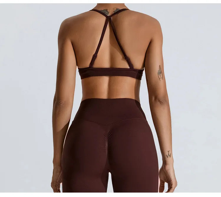 Women Sports Underwear Scrunch Push-up High Support Adjustable Thin Shoulder Strap Tank Fitness Top Seamless Workout Yoga Bras