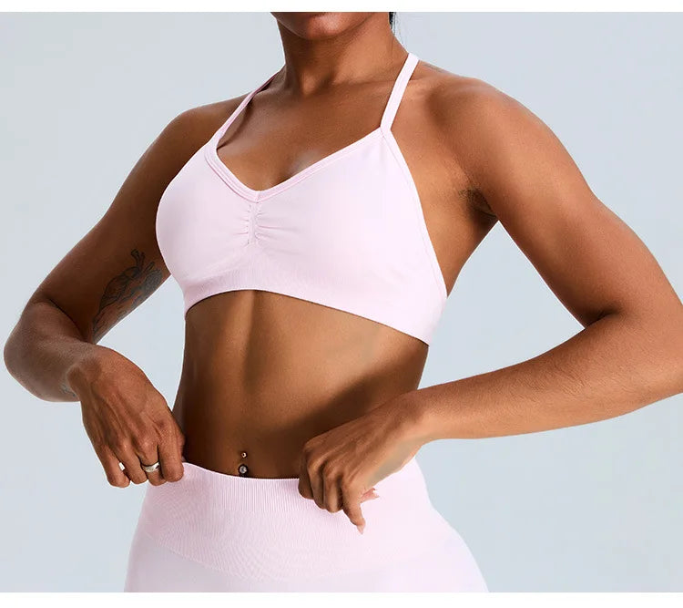 Women Sports Underwear Scrunch Push-up High Support Adjustable Thin Shoulder Strap Tank Fitness Top Seamless Workout Yoga Bras