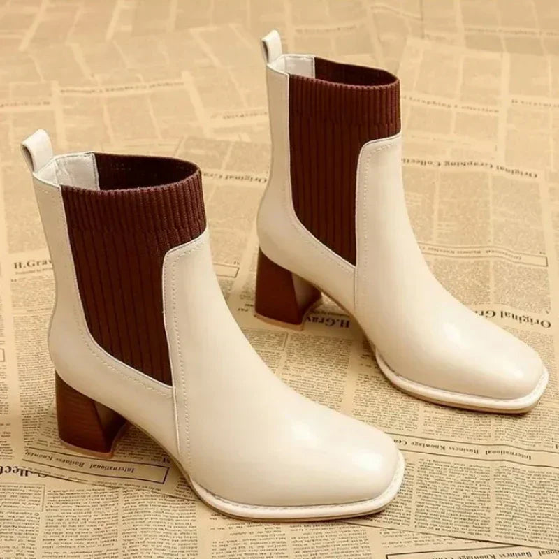 Livia Leather Knit Ankle Boots