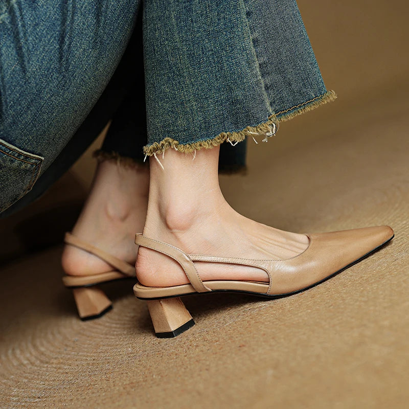 Mara Genuine Leather Slingback Pumps