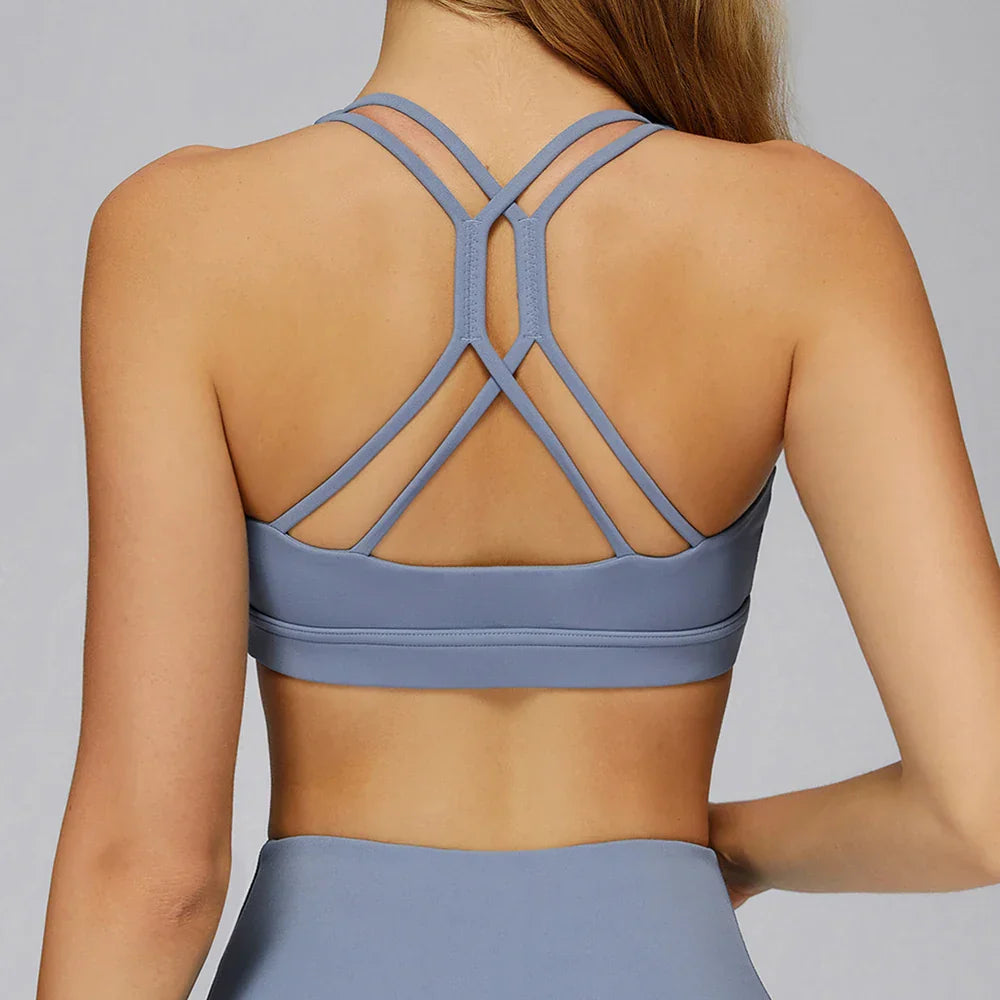 Women Tops Back Cross Strap Tank Top Push Up Underwear Running Sports Bra Breathable Soft Fitness Beauty Solid Color Yoga Bra