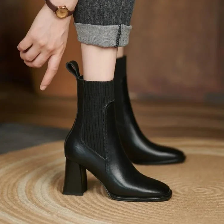 Livia Leather Knit Ankle Boots