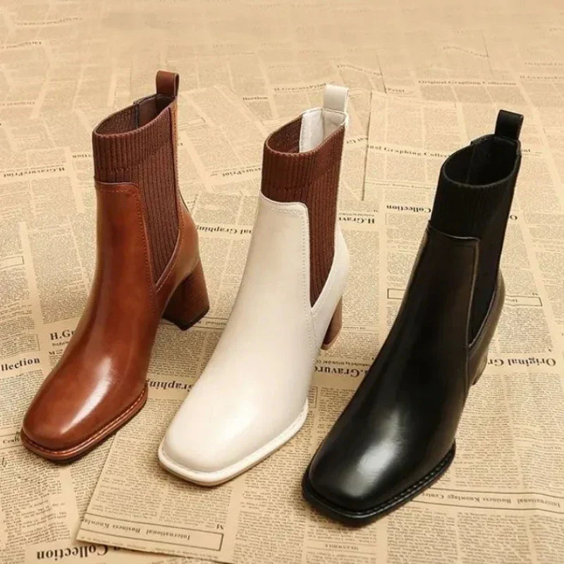 Livia Leather Knit Ankle Boots