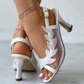 Amanda Bloom Sandals- Women's Mesh High Heels with Rhinestone Detail