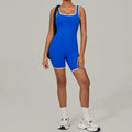 Women Color Blocked Yoga Jumpsuit Sleeveless Romper Elastic Quick Drying Fitness Workout Sportswear One-Piece Short Yoga Clothes