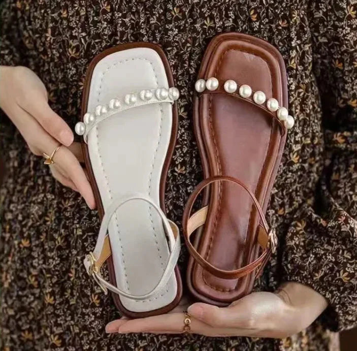 Alessia Pearl Strap Sandals – Women’s Low Heel Cushioned Slides