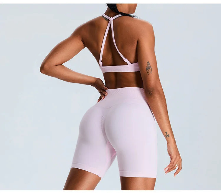 Women Sports Underwear Scrunch Push-up High Support Adjustable Thin Shoulder Strap Tank Fitness Top Seamless Workout Yoga Bras