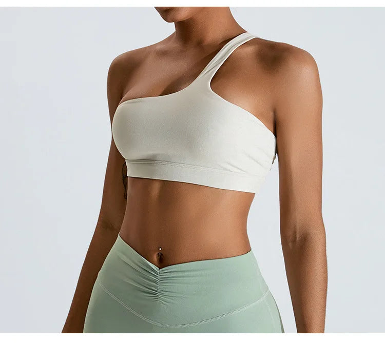 Women One Shoulder Sports Underwear Gym Top Bra Training Women Yoga Bra Stretch High Strength Workout Fitness Women Sports Vest