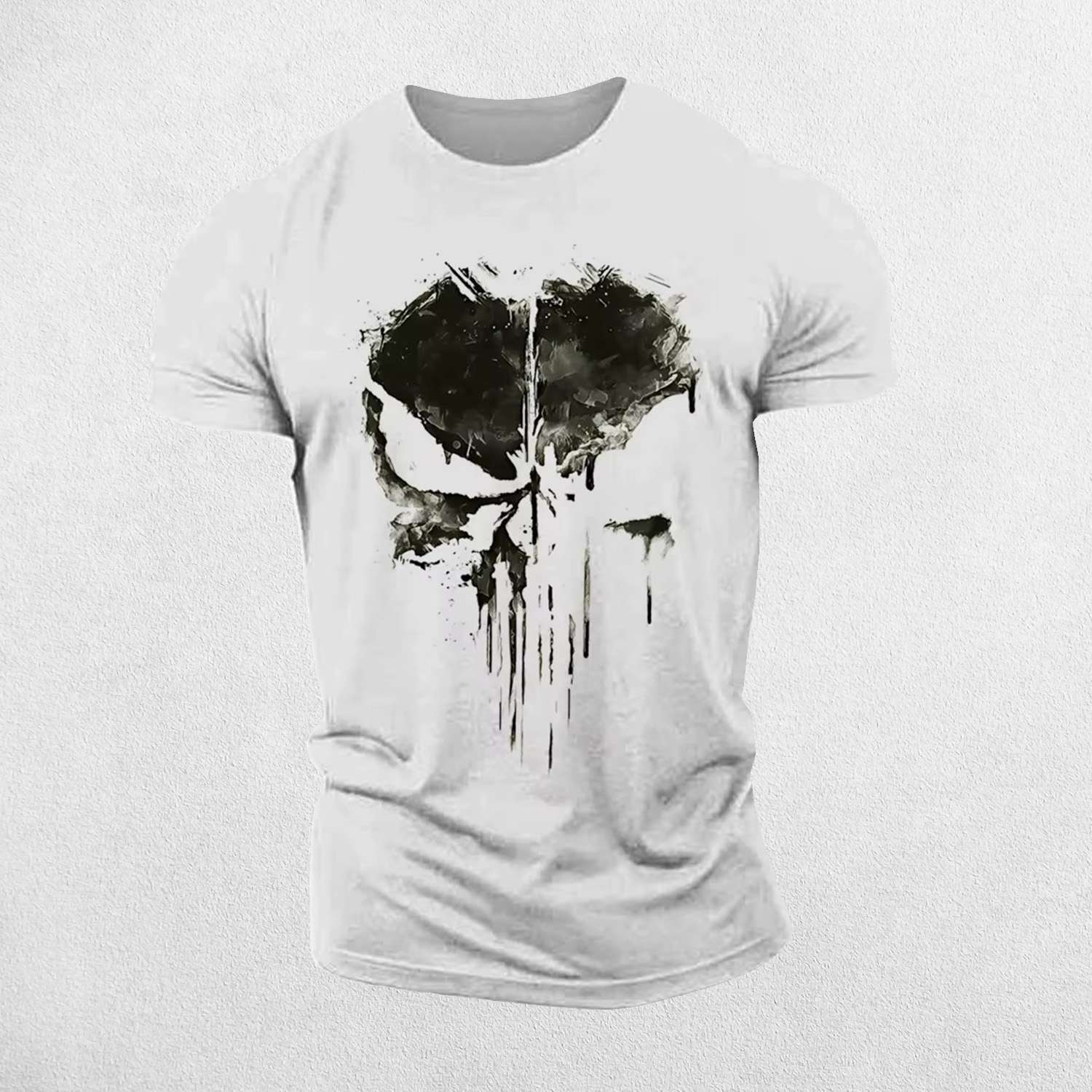 Men's Stylish O-Neck Short Sleeve Gym T-shirt with 3D Punisher Skull Print Design
